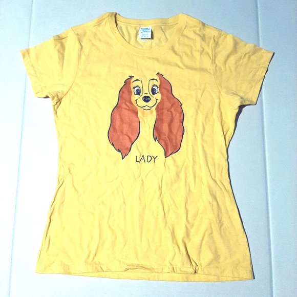 Disney Lady and the Tramp Ladys Face Sketch womens size medium yellow T-Shirt - Picture 6 of 6